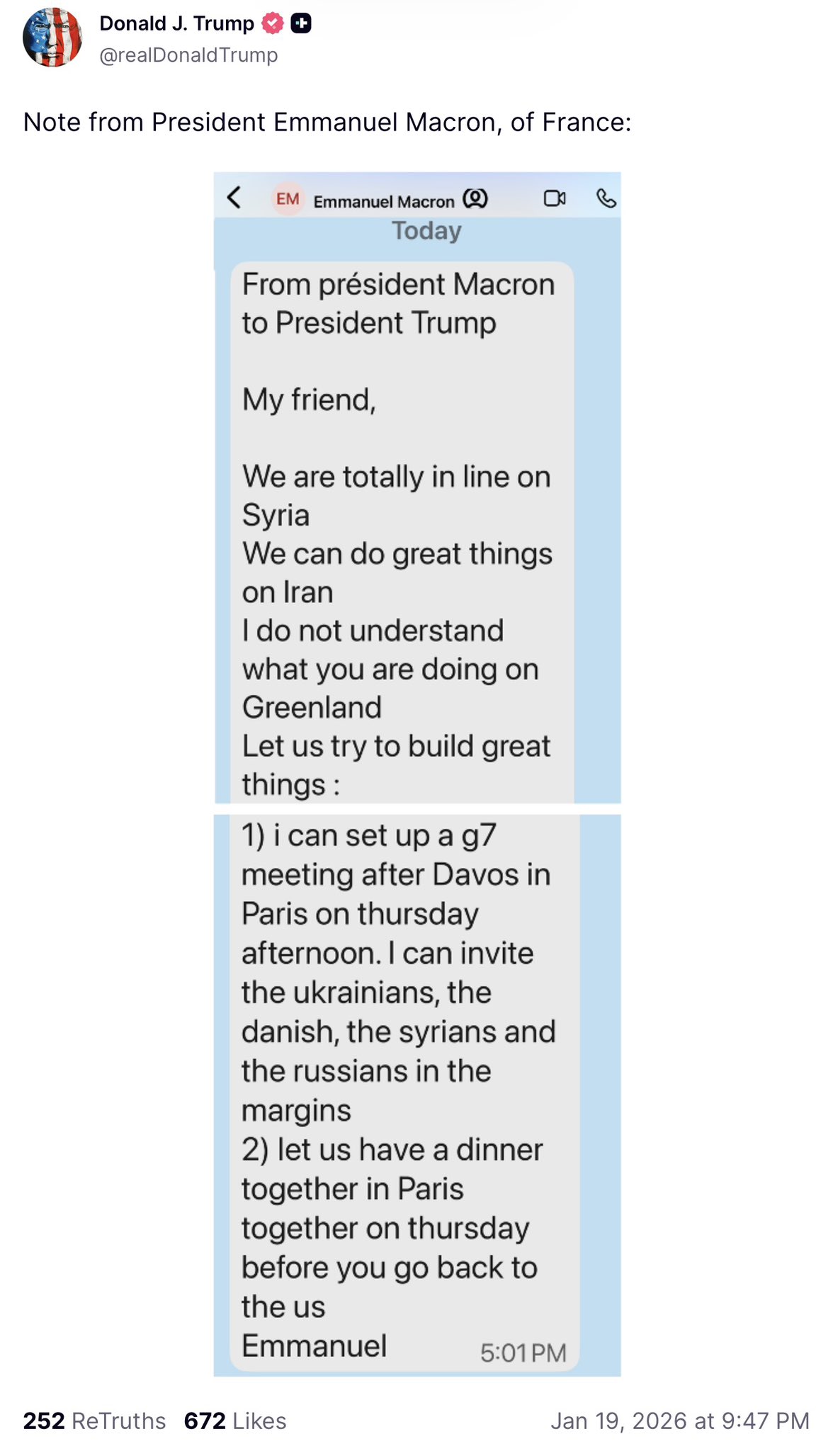 Trump'ın paylaştığı ekran görüntüsü