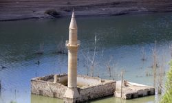 Su seviyesi düşen barajda eski cami ve bazı evler ortaya çıktı