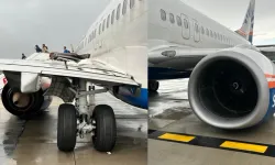 Antalya Havalimanında kazadan dönülen anlar: Uçağın tekeri patladı!