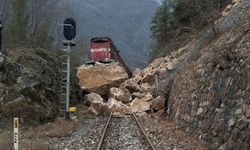 Heyelan sonrası yük treni raydan çıktı