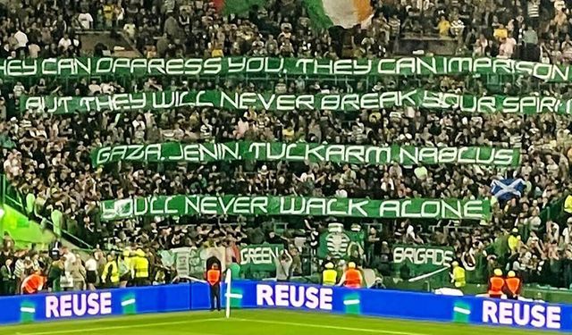 Celtic tribünlerinden Şampiyonlar Ligi'nde Filistin’e tam destek