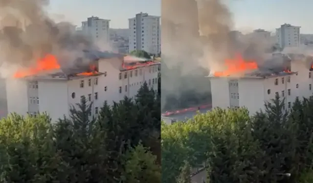 Beylikdüzü’nde ortaokulun çatısında yangın çıktı