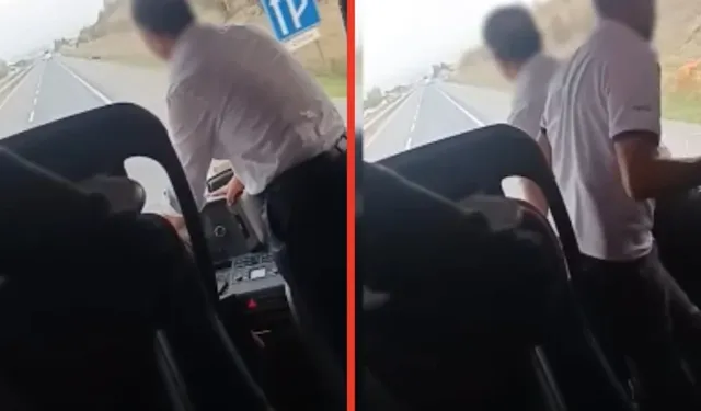 Pes dedirten görüntüler! Seyir halindeki otobüste şoför değiştirdiler