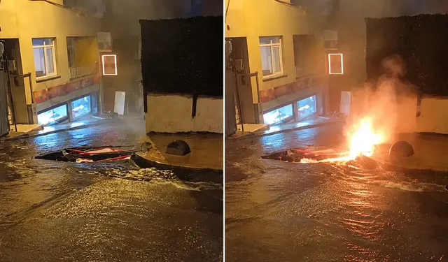 Beyoğlu'nda selin ardından elektrik kabloları alev aldı
